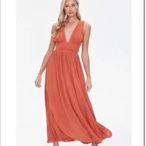 Just found plunging Orange Maxi Dress L